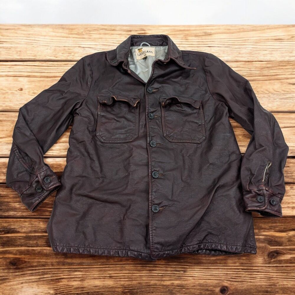 Vintage 70s Lakeland Brown‎ Leather Jacket Rockabilly Coat Size 40L Rare Mens